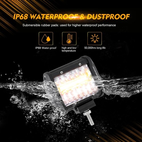 AUXBEAM 4" inch LED Light Bar Flashing Strobe Lamp Amber/White UTV ATV Off-road - Picture 4 of 12