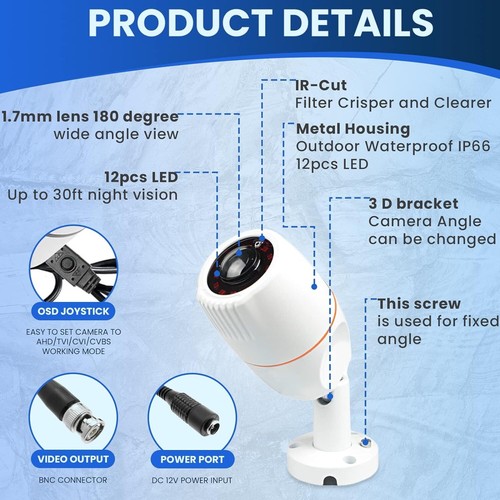 DECSEC Cámara de seguridad Vigilancia HD 180º 2MP 1080P Exterior IP66 CCTV CMOS - Imagen 3 de 8