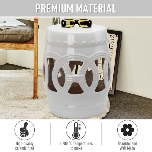 14" Heavy Duty Multi-Use Ceramic Garden Stool Round Side Table Foot Rest White - Picture 4 of 10