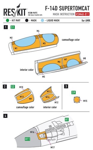 ResKit RSM48-0011 Escala 1:48 F-14D "Tomcat" Máscaras de pintura precortadas para kit AMK - Imagen 4 de 12