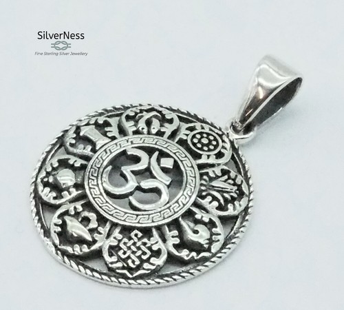 SilverNess Jewellery Om plus 8 Symbols Pendant: 925 Sterling Silver - Picture 2 of 4