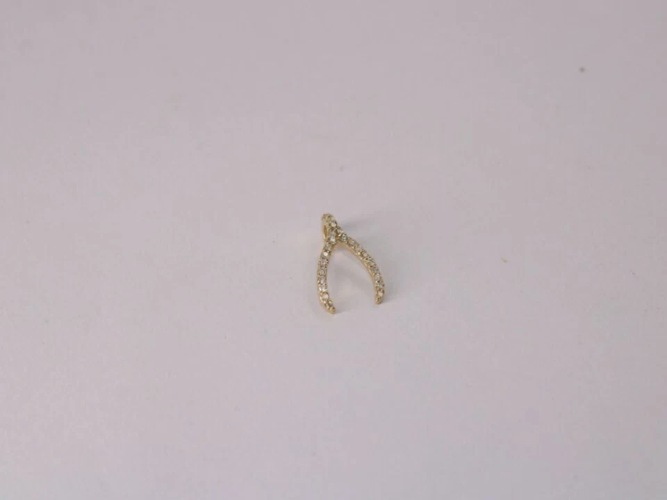 Colgante Wishbone de oro amarillo macizo de 14K tachonado con diamantes delicada Navidad. Foto 4 de 4