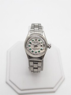 Orologio da donna ROLEX DATEJUST MOP diamante smeraldo SS oro bianco 18 carati $9000 RICONDIZIONATO