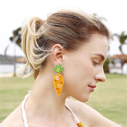 Easter Beaded Bunny Rabbit Carrot Rainbow Egg Earrings Handmade Cute Easter Bead - Picture 4 of 4