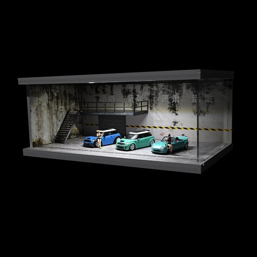 G-Fans 1/64 Diorama Diecast Garage Model LED Parking Lot Scene Display Case US - Picture 251 of 264