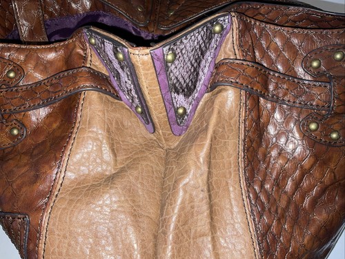 Jessica Simpson Hobo Brown Purple Snake Vegan Faux Leather Purse Handbag Tote - Picture 10 of 11