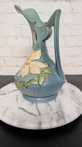 VTG 1944 Roseville Potterey Clematis Ewer USA 17-10" Blue & White Flower Rare - Picture 8 of 9
