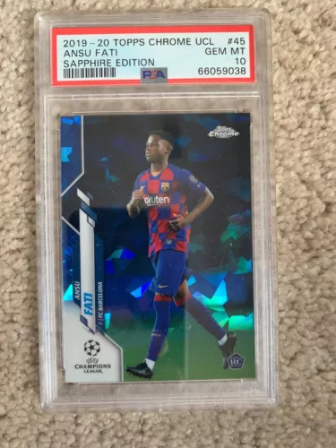 2019-20 Topps Chrome UCL Sapphire #45 ANSU FATI Rookie RC Barcelona PSA 10 GEM