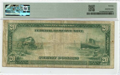 1914 $20 Federal Reserve Note Philadelphia Fr# 975 PMG VF20 - Picture 2 of 2