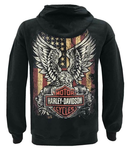 Harley-Davidson Men's Custom Freedom Fleece Full-Zip Hoodie - Solid Black - 第 2/2 張圖片
