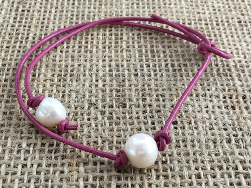 Pearl Choker, Single Freshwater Pearl and Leather Choker Necklace - Picture 105 of 180