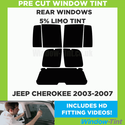 Pre Cut Window Tint for Jeep Cherokee 2003-07 5% Limo Black Rear Tinting Film - Picture 2 of 10