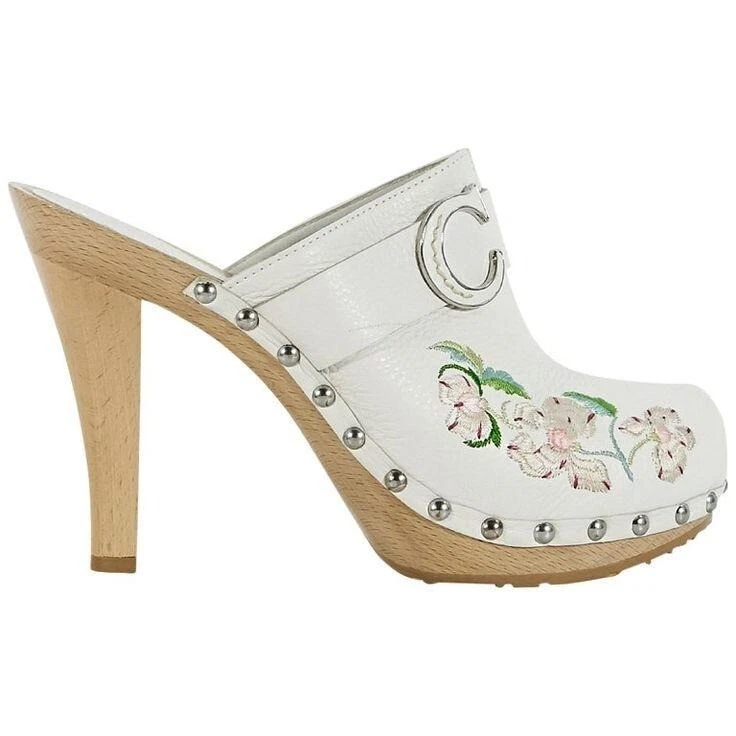Rare sabots imprimés floraux vintage DIOR par John Galliano brodés blancs taille EU37
