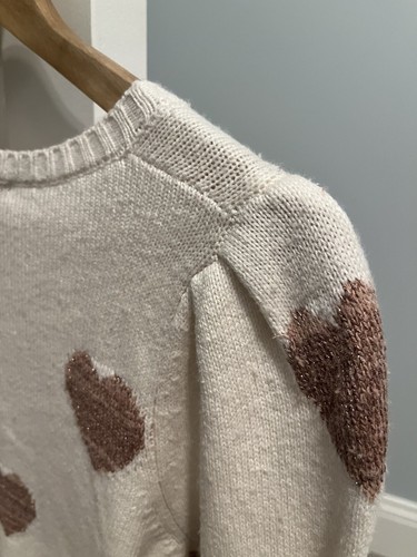 Prachtvoller Annabelle Pullover Wolle Creme Herzmuster Rundhals Größe XS Rent The Run - Bild 12 von 16