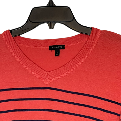 Talbots Damen V-Ausschnitt Pullover Größe M rot mit marineblau gestreiften Baumwollmischung - Bild 2 von 4