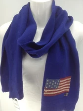Women's RALPH LAUREN Blue American Flag 80% WOOL Winter Scarf - $58 MSRP