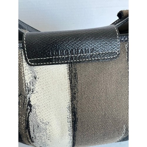 Longchamp Coup De Pinceau EW Striped Cream Brown and Black Canvas Tote Handbag - Picture 5 of 10