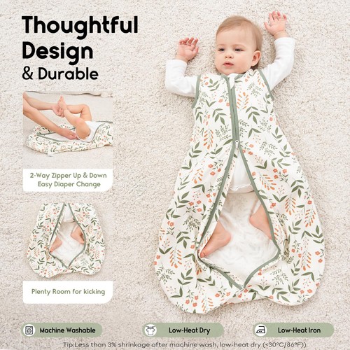 Baby Sleep Sack 0-6 Months 0.5 TOG Baby Wearable Blanket, 100% Cotton Infant ... - Picture 3 of 7