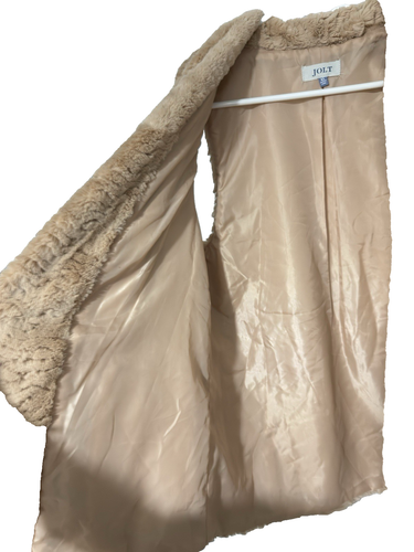 Jolt Women's Tan Faux Fur Open Front Asymmetrical Size XL Vest w/Pockets - Picture 9 of 10