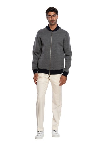 $2050 BOGLIOLI MILANO Bomber Jacket Grey Coat Wool Cashmere Silk  Size M - Picture 1 of 5