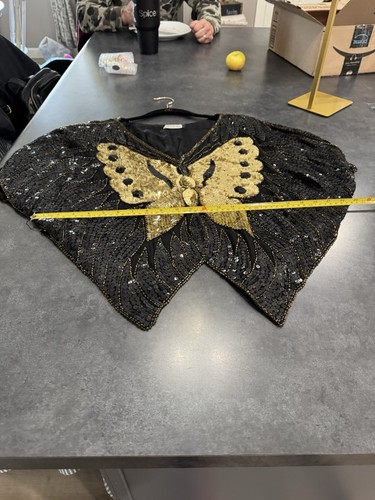 Vintage All Over Pailletten Schmetterling Seide Top Größe L gemessen - Bild 6 von 14