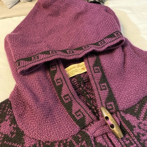 Alpaca Fina Alpaca Blend Hooded Poncho Purple Black - Picture 6 of 7