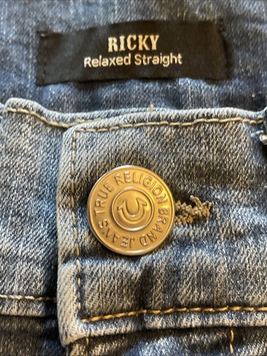 Pantaloncini jeans True Religion uomo 28 x10 Ricky Super T tasca con patta USA elasticizzati blu - Foto 6 di 11