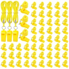 Honoson 100 Pcs Whistle for Adults with Lanyard Plastic Safety Emergency Whis...
