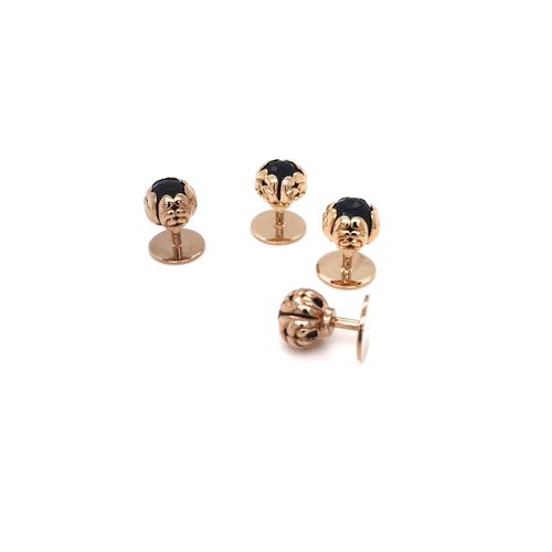 Gold-Plated 925 Solid Sterling Silver Onyx Acorn Shirt Studs - Set Of 4 - Video 1 of 1