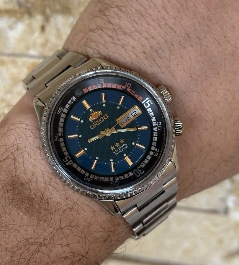 1980s Vintage Orient Diver Watch Super Compressor Blue Automatic Day-date 42mm - image 2 of 4