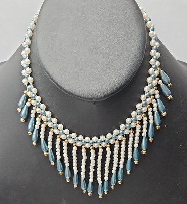 Cascade Necklace Cascading Blue Teardrop Tassel Silver Tone