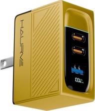 Haurve 100W GaN Fast Charger 3-Port USB-C PD Wall Adapter, Foldable Plug