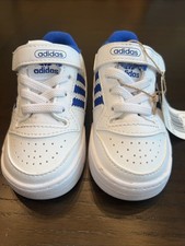 BRAND NEW Adidas Forum Low Boys Sneakers Size 5K White Blue Hook Loop