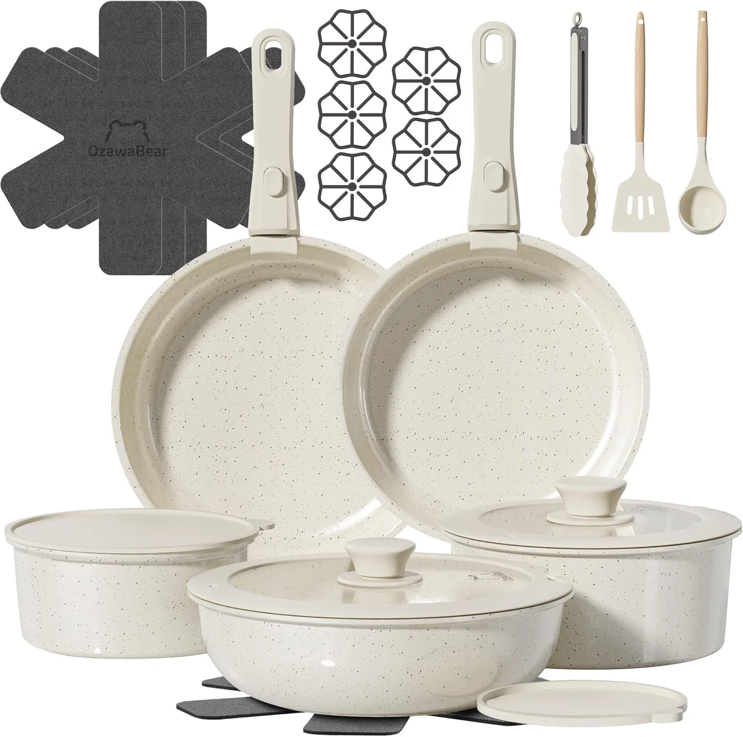 23 PACK Pots & Pans Set Non Stick Ceramic Cookware Set Non Toxic W/ Detachable