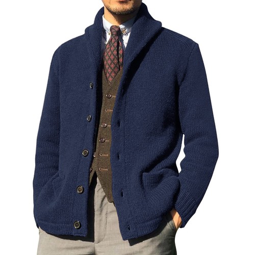 Men's Casual Knit Cardigan - Solid Color Warm V-Neck Sweater - Picture 12 of 24