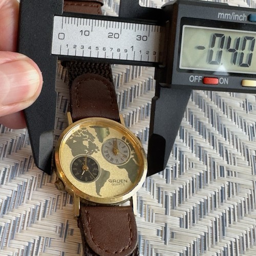 Gruen Mapface Watch Gold Tone 299-2035 Two Time Zone Quartz 5y29-6019 Seiko - Picture 11 of 13