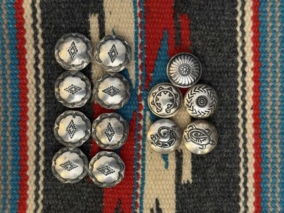 VINTAGE (LOT) 13ea Navajo Native American Indian Decorated Silver Button Covers