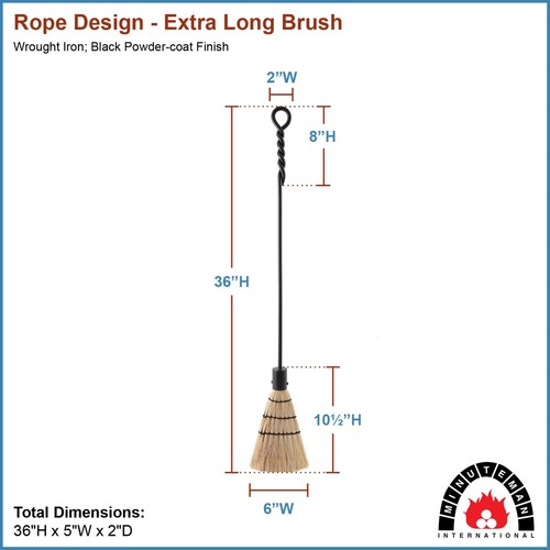 Minuteman Rope Design Brush Extra Long Single Fireplace Tool Extra Long - Picture 2 of 3