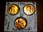 Lustrous RED Cartwheel Gem+ Brilliant Unc. 1936PDS Lincoln Penny Year Set L1