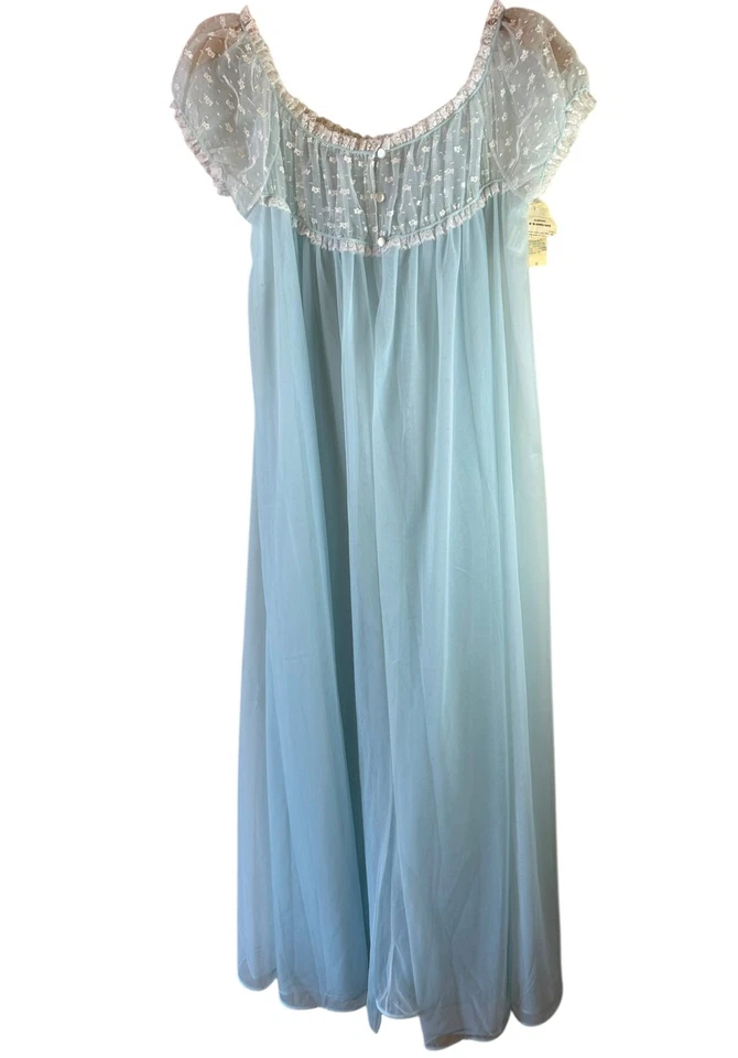 Nuevo de Lote Antiguo Años 60 Vassarette Azul Nailon Gasa Bata Camisón Talla 36 Barrido Completo Foto 4 de 4