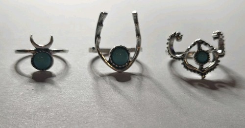 Juego de anillos turquesa trío de anillos vintage joyería de moda hecho a mano puño luna - Imagen 3 de 14