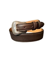 Brown Leather Belt Leather Casual with Snaps 1-1/2” Tapered To 1 Inch Belt