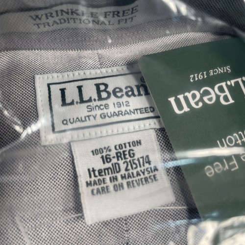 Camisa Oxford Clásica Libre de Arrugas LL Bean Para Hombre Talla 16 REG Gris Tradicional Nueva - Imagen 3 de 8