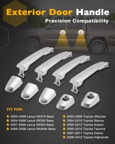 Exterior Door Handle Set Chrome (4PCS), Compatible with 2003-2017 Toyota #204