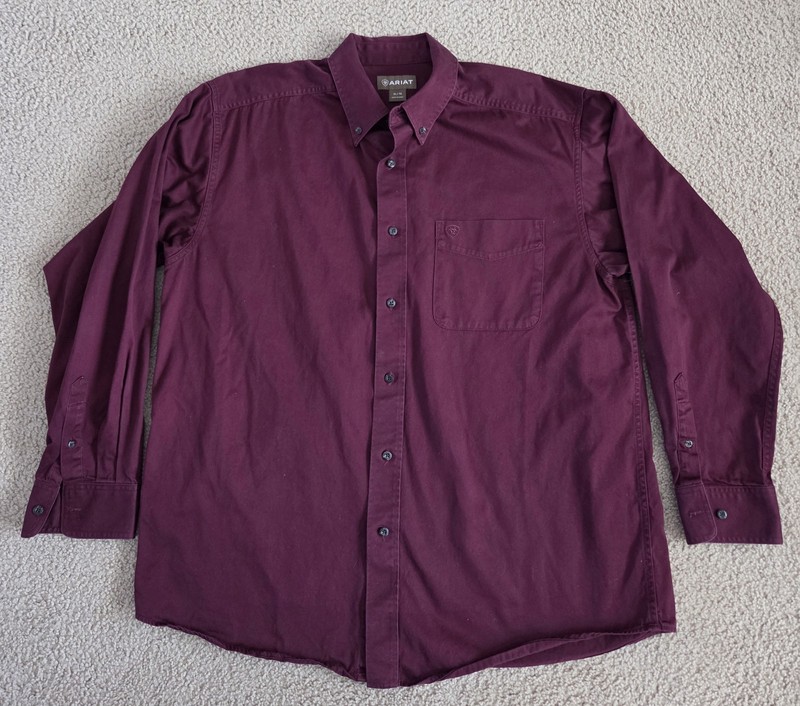 Ariat Shirt Mens XL Burgandy Button Up Western Cowboy Workwear Rodeo Long Sleeve