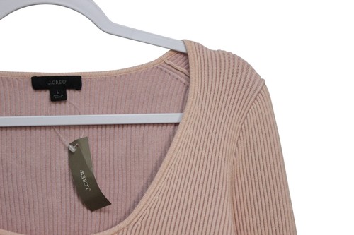 NWT J Crew Cropped Cardigan Sweater Large Ribbed Knit Low Cut Scoop Neck Preppy - Picture 6 of 11