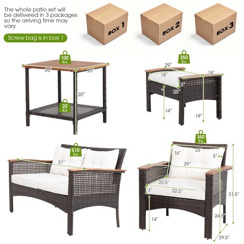 7 PCS Patio Rattan Furniture Set with Storage Table Cushioned Loveseat Ottoman - Picture 2 of 10