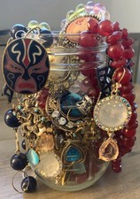 Mixed Jewelry Treasure Jar Lot Cloisonn&eacute; Mask Mermaid Celestial Crafting