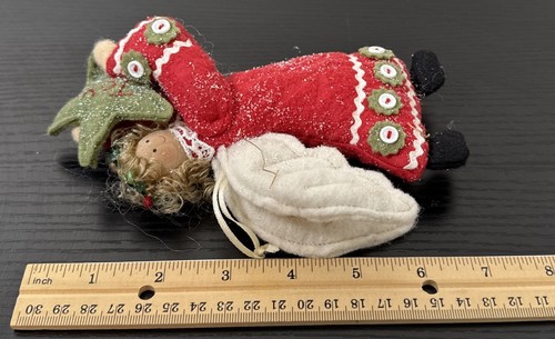 Angelo con ali ornamento natalizio rosso con glitter peluche misura 7” retrò vintage - Foto 8 di 8