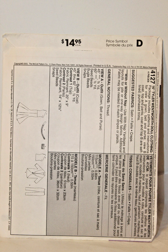 Vintage 2003 McCall's Crafts 11-1/2" Doll Evening Dress Pattern# 4127, UNCUT - Picture 3 of 5